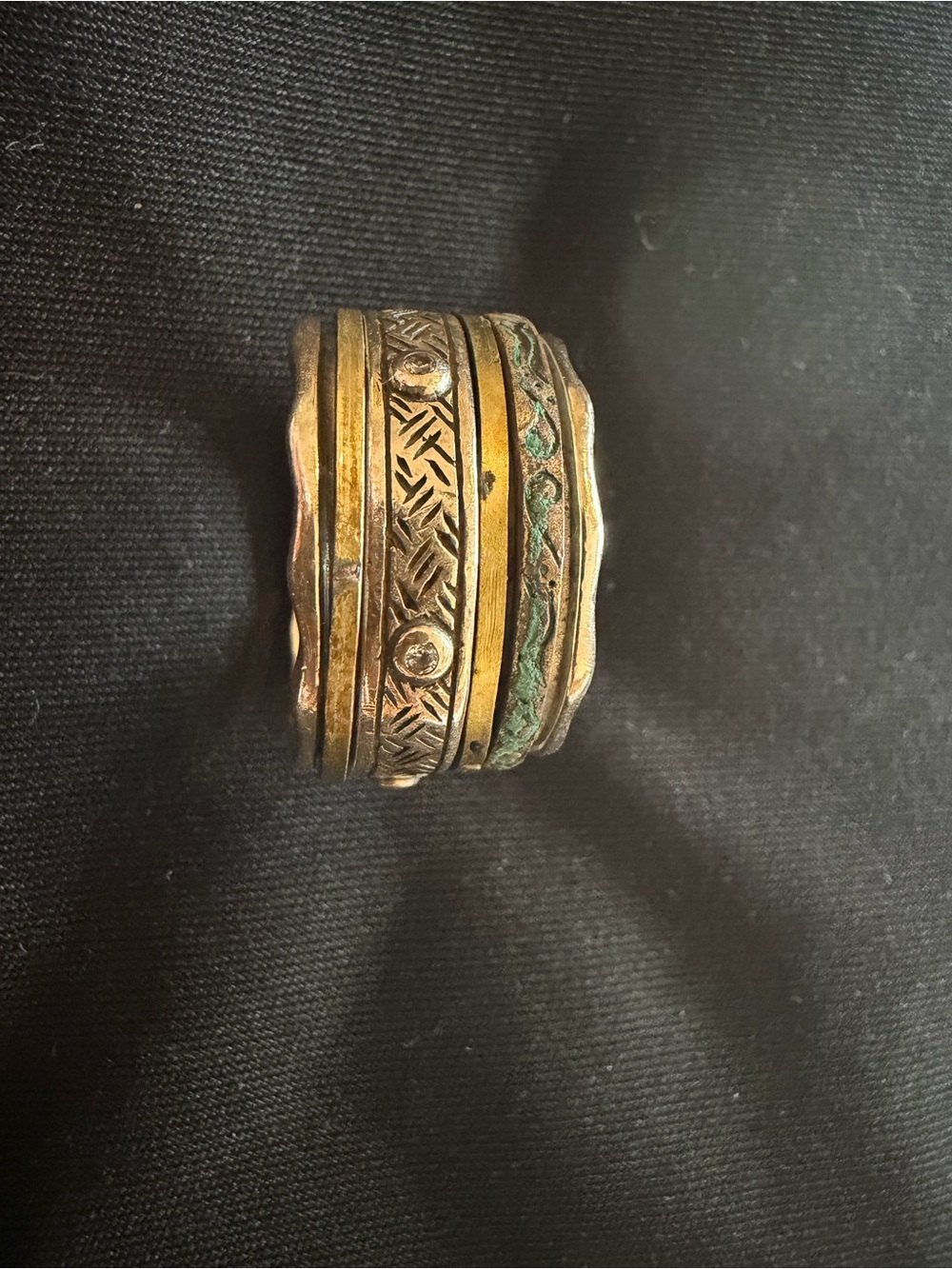 Silpada Gold and Green Patina Multi-Band Statement Spinner Ring size 9
